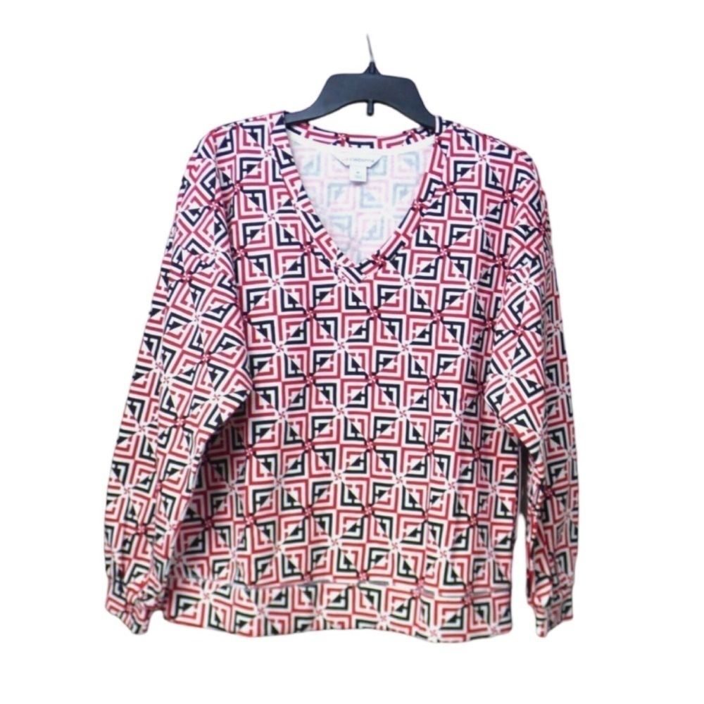 Liz Claiborne Long Sleeve Geometric Print V-Neck Sweatshirt NWT Size XXL